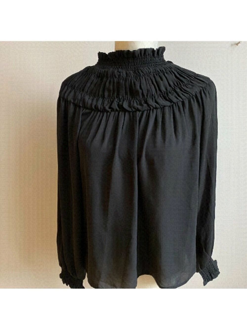 CHELSEA28 BNWT Black Sz XSmall Blouse Mock Neck Ruffles Long Sleeve
